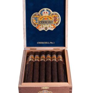 Open box of Diamond Crown Maximus Churchill No. 2 cigars