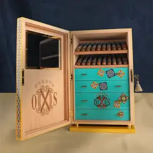 Elie Bleu Opus X Society Havana - Miami Celebration of Freedom Humidor Blue Open With cigars